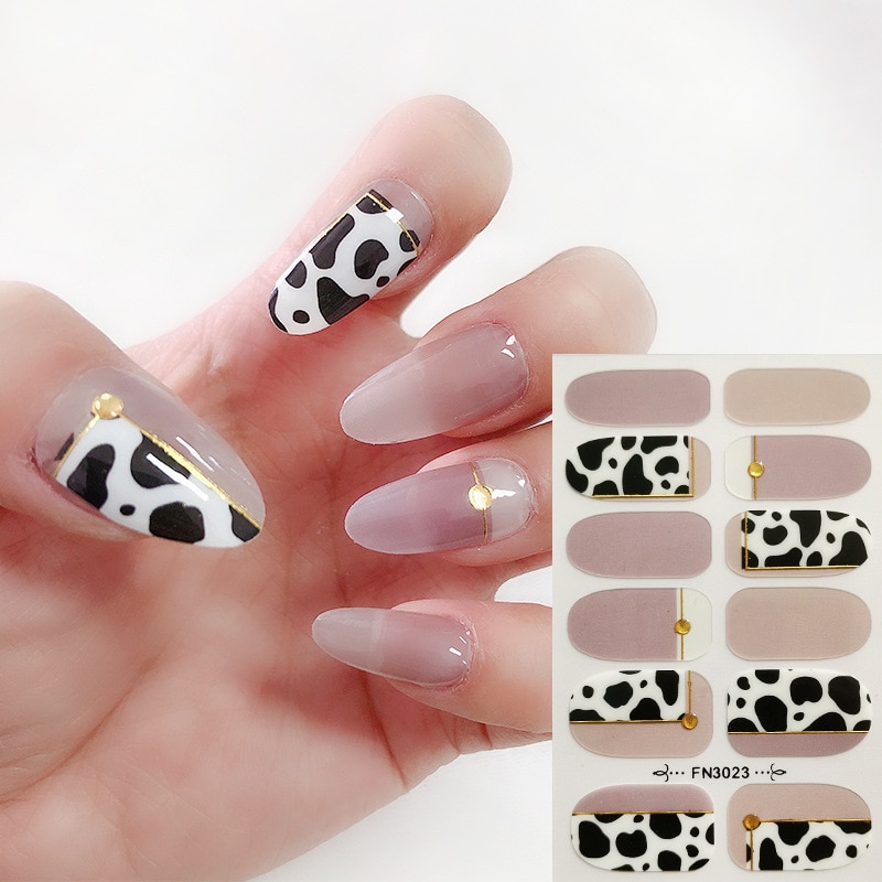Uncategorized - Cow Print Nails - 1Sheet 12tips Stickers Shiny - Cow ...