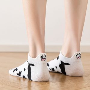 2 Pair Pack Cow Print Socks Woman Animal Cute Cartoon Black White Spots Cotton Casual Wholesale - Cow Print Shop
