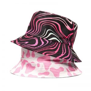 2021 New Summer Reversible Pink Cow Print Bucket Hats Men Women Striped Bob Outddor Street Casual - Cow Print Shop