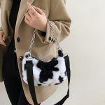 2021 New Winter Cow Print Shoulder Bags For Women Soft Plush Handbag Female Chain Bag Crossbody 1 - Cow Print Shop