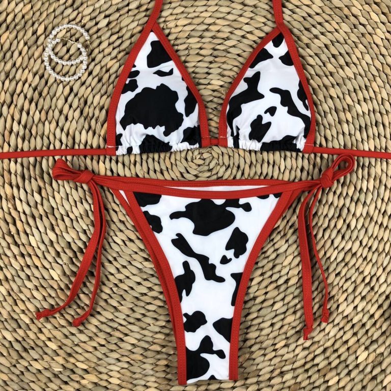 Cow Print Bikini - The Cow Print Bikini - Lacing up Bandage Female ...