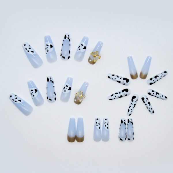 24 Pcs Cow Pattern 3D Butterfly Ballet Fake Nails Love Flame Design Press On Nail Tips 1 - Cow Print Shop