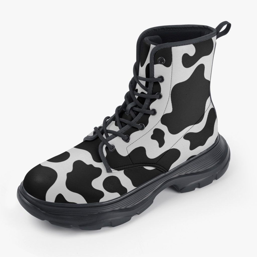Cow Print Shoes Cow Print Chunky Leather Boots Official Merch CL1211