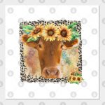 Cow with sunflowers