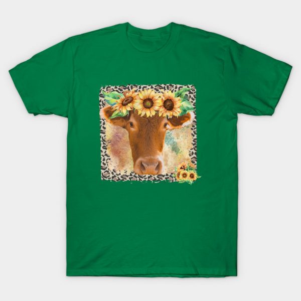 Cow with sunflowers