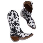 Cow Women Model Shoes Brown Cow Pattern Fall Fashion Ladies Mid Calf Boots Street Style Pointed 3 - Cow Print Shop