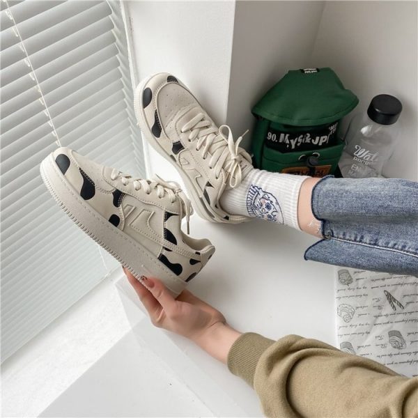 Cow pattern Lolita Sneaker Women Harajuku Cute Round Head Shoes College Style Casual Street Japanese Shoes 5 - Cow Print Shop