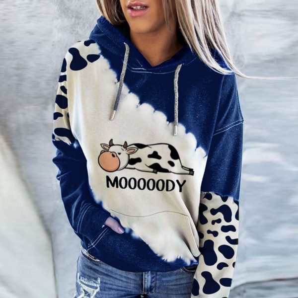 Cute Cow Print Sweatshirt Women s Harajuku Hoodie Pullover Long Sleeve Round Neck Casual Tops Clothes 2 - Cow Print Shop