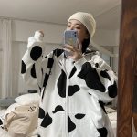 Deeptown Cow Print Zip Up Hoodie Women Kawaii Zipper Sweatshirt Korean Style 2021 Autumn Winter Cute 1 - Cow Print Shop
