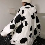 Deeptown Cow Print Zip Up Hoodie Women Kawaii Zipper Sweatshirt Korean Style 2021 Autumn Winter Cute 4 - Cow Print Shop