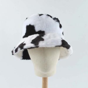 Faux Fur Winter Hats For Women Black White Cow Print Bucket Hat Men Panama Fisherman Caps 1 - Cow Print Shop