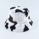 Faux Fur Winter Hats For Women Black White Cow Print Bucket Hat Men Panama Fisherman Caps - Cow Print Shop