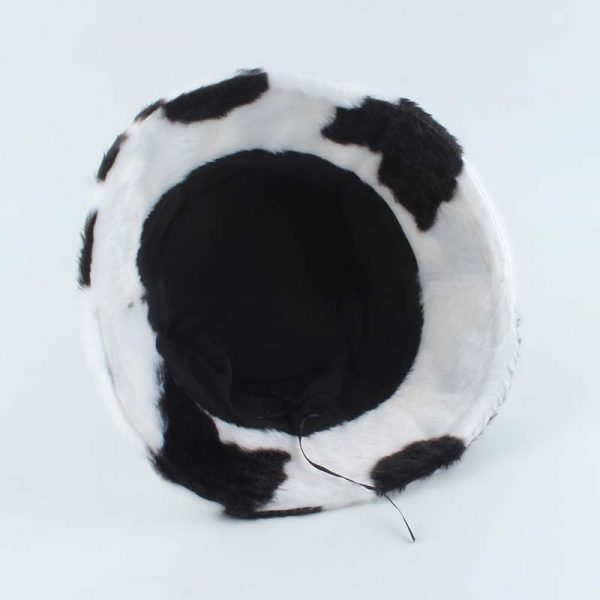 Faux Fur Winter Hats For Women Black White Cow Print Bucket Hat Men Panama Fisherman Caps 3 - Cow Print Shop