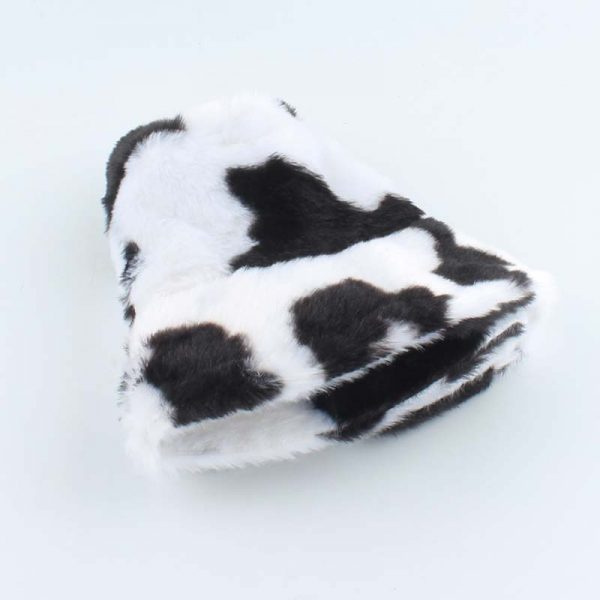 Faux Fur Winter Hats For Women Black White Cow Print Bucket Hat Men Panama Fisherman Caps 4 - Cow Print Shop