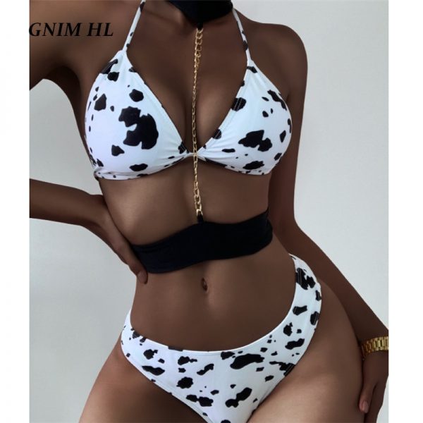 GNIM Sexy Cow Print Bikini Swimwear Women 2021 Summer Beachwear Women s Swimming Suit High Waist - Cow Print Shop