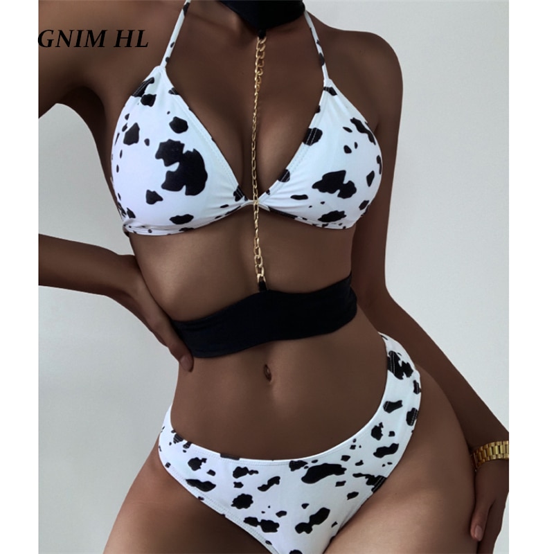 Cozeyat Black Cow Skin Design Women's Cotton& Polyester Bikini