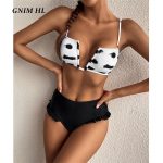 GNIM Sexy V Neck Bikini Swimwear Women Push Up 2021 Summer High Waist Ruffle Swimsuit 2 - Cow Print Shop