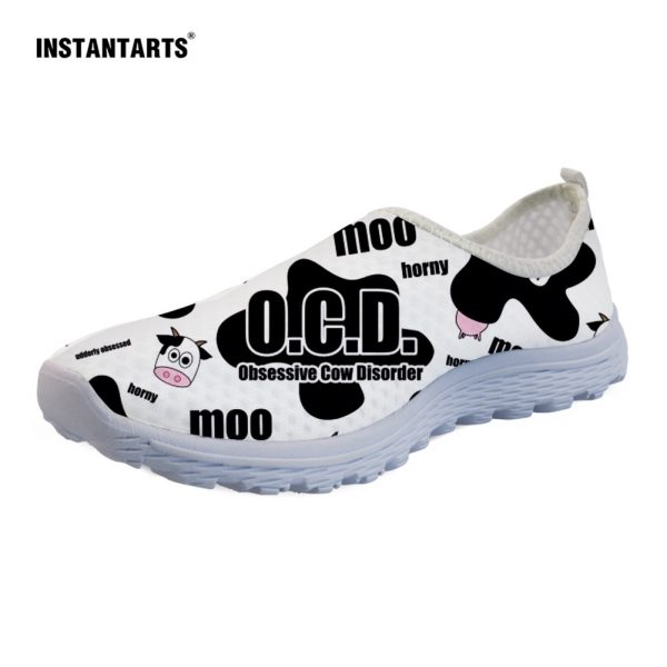 INSTANTARTS Cartoon Cow Skin Print Slip On Flats Shoes for Kids Casual Mesh Women Comfort Sneakers - Cow Print Shop
