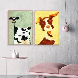 Modern Cartoon Dog Milk Cows Canvas Painting Wall Art Cute Animals Posters Prints for Kidroom Home - Cow Print Shop