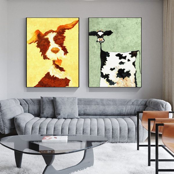 Modern Cartoon Dog Milk Cows Canvas Painting Wall Art Cute Animals Posters Prints for Kidroom Home 4 - Cow Print Shop