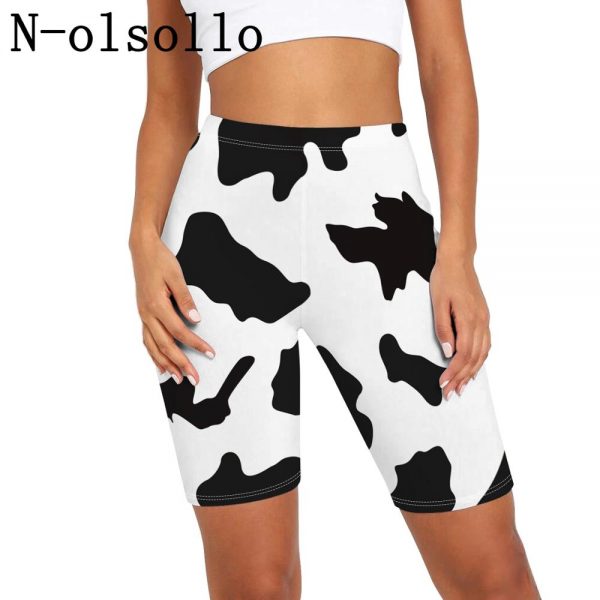 N olsollo Digital Cow Pattern Print Womens Skiny Leggings Five Point Short Sporting Jogger Jeggings Elastic - Cow Print Shop