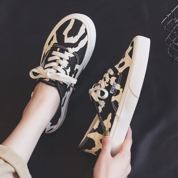 New Low Top Canvas Shoes For Women 2021 Summer Spring Girl Sneakers Cow Print Short Lace - Cow Print Shop