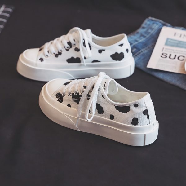 Spring 2021 New Cow Thick Soled Canvas Shoes Women s Versatile Ulzaang Gumshoes Girl Casual White - Cow Print Shop