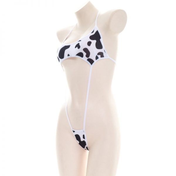 Women Cute Milk Cow Print Bikini Bodysuit Sexy Halter Backless Cutout Micro Jumpsuit Strappy Erotic Cosplay 1 - Cow Print Shop