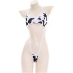 Women Cute Milk Cow Print Bikini Bodysuit Sexy Halter Backless Cutout Micro Jumpsuit Strappy Erotic Cosplay - Cow Print Shop