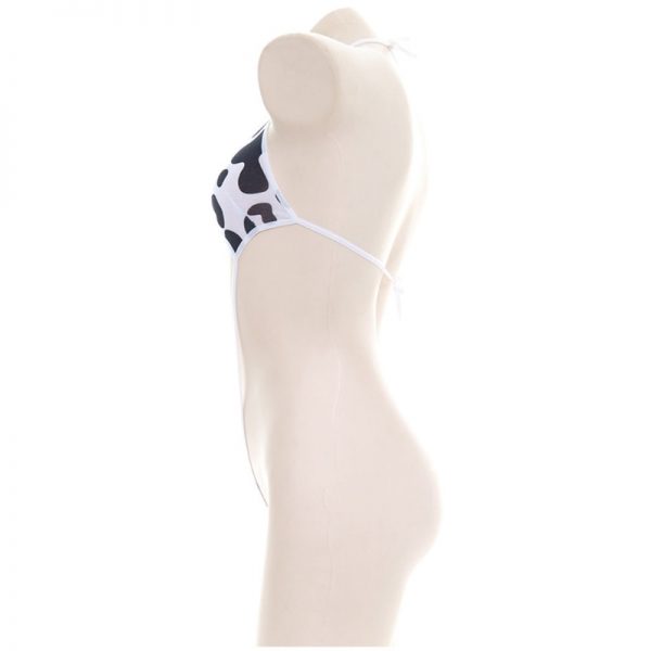 Women Cute Milk Cow Print Bikini Bodysuit Sexy Halter Backless Cutout Micro Jumpsuit Strappy Erotic Cosplay 2 - Cow Print Shop