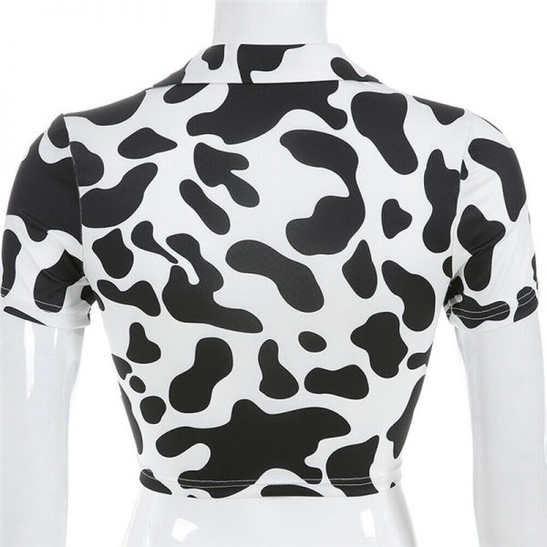 Women Tees New Fashion Sexy Black White Cow Print Ring Hollow Crop Tops Summer T Shirts 2 - Cow Print Shop
