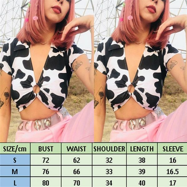 Women Tees New Fashion Sexy Black White Cow Print Ring Hollow Crop Tops Summer T Shirts 5 - Cow Print Shop