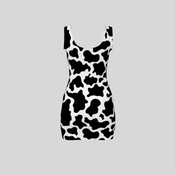 all over print oversized sleeveless dress 2 - Cow Print Shop