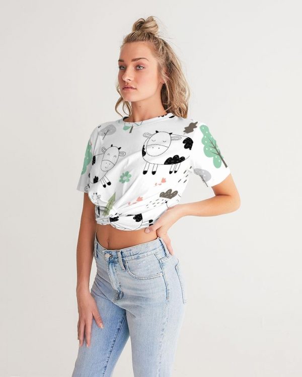 cloth cute cow women s twist front cropped tee 3 - Cow Print Shop