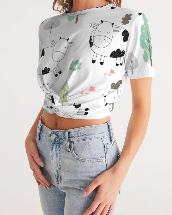 cloth cute cow women s twist front cropped tee 4 - Cow Print Shop