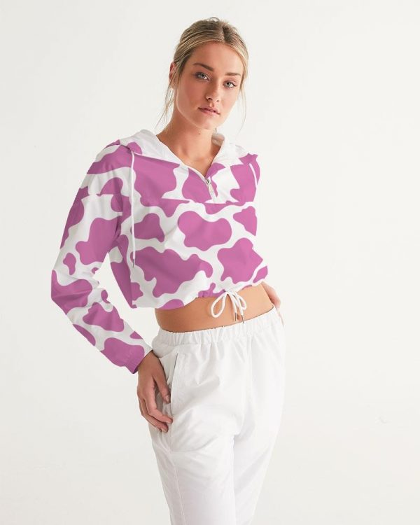 cloth pink cow women s cropped windbreaker 3 - Cow Print Shop