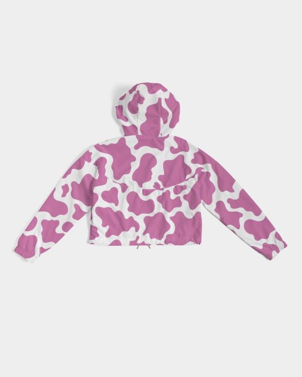 cloth pink cow women s cropped windbreaker 9 - Cow Print Shop