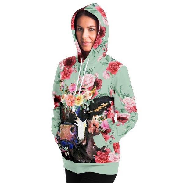 fashion hoodie aop mint floral cow hoodie 10 - Cow Print Shop