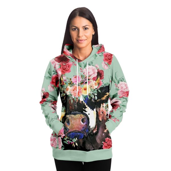 fashion hoodie aop mint floral cow hoodie 5 - Cow Print Shop