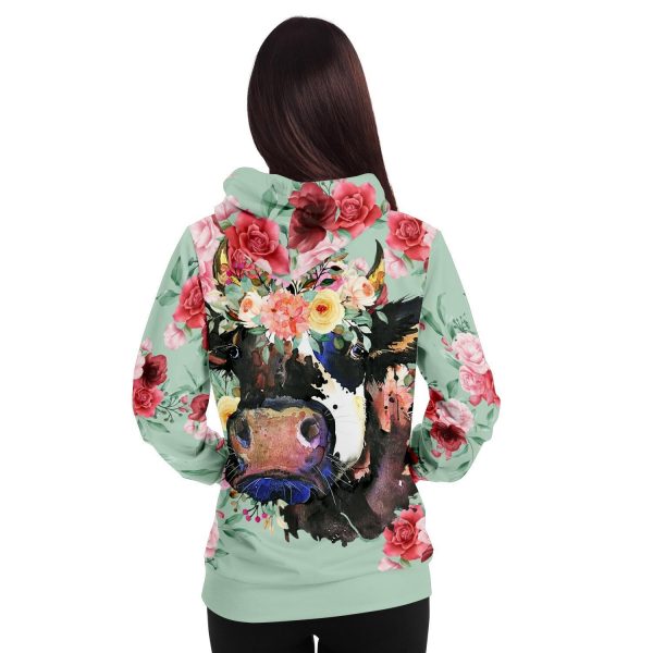 fashion hoodie aop mint floral cow hoodie 7 - Cow Print Shop