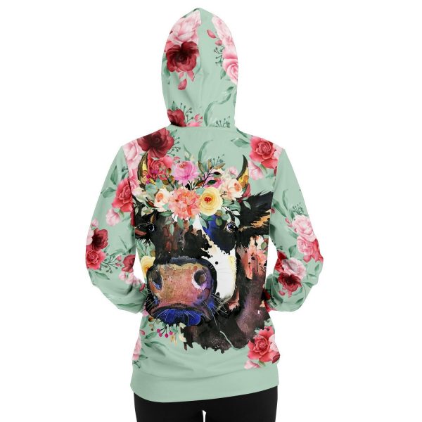 fashion hoodie aop mint floral cow hoodie 8 - Cow Print Shop