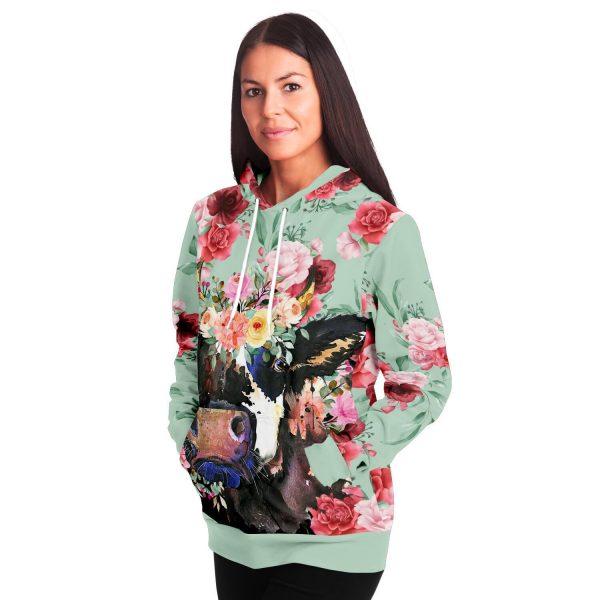 fashion hoodie aop mint floral cow hoodie 9 - Cow Print Shop