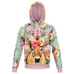 fashion hoodie aop pink floral cow hoodie 1 - Cow Print Shop