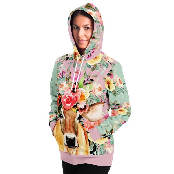 fashion hoodie aop pink floral cow hoodie 10 - Cow Print Shop