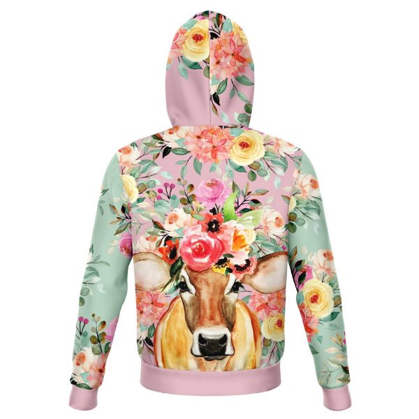 fashion hoodie aop pink floral cow hoodie 2 - Cow Print Shop