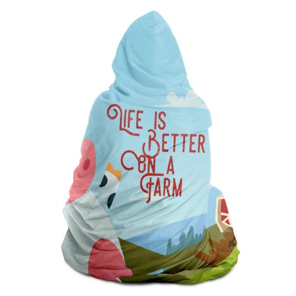 hooded blanket aop life is better on a farm hooded blanket 3 - Cow Print Shop