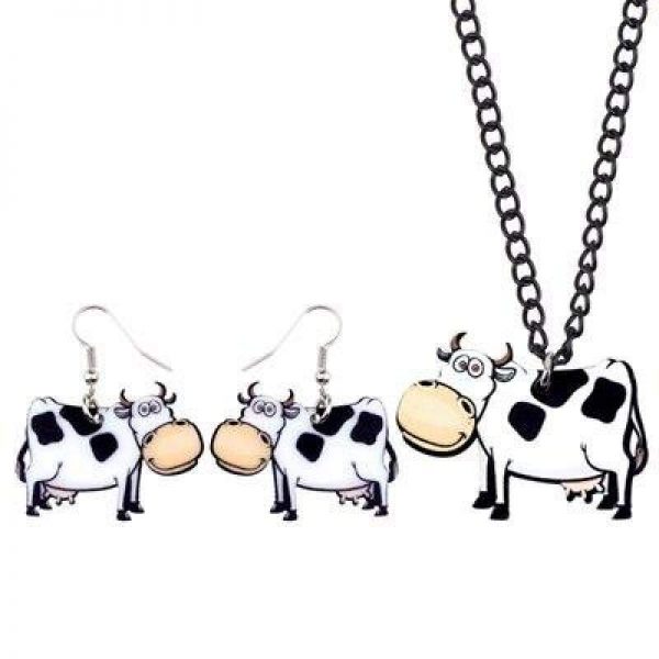 jewelry happy cow earrings and necklace set 4 - Cow Print Shop