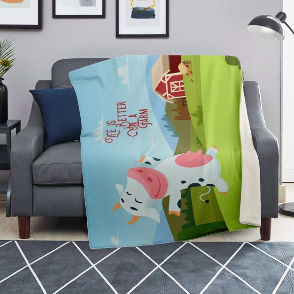 premium microfleece blanket aop life is better on a farm blanket 4 - Cow Print Shop