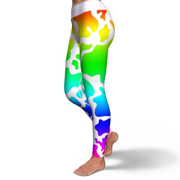yoga leggings aop light rainbow cow print yoga leggings 3 - Cow Print Shop